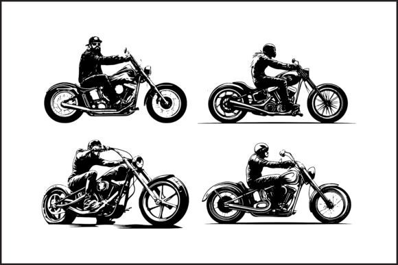 Motorbike Vector Black Silhouette Set Guide