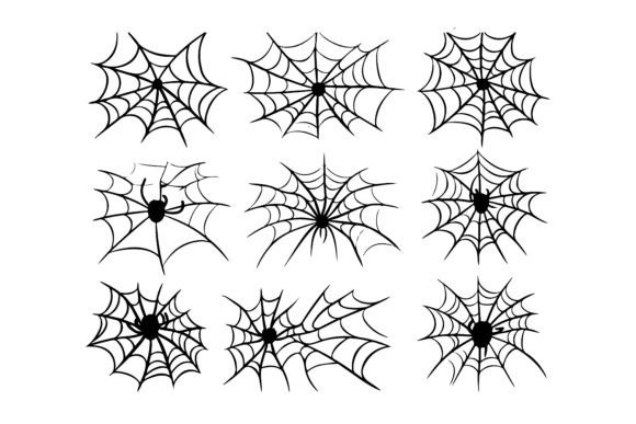 Spider Silhouettes Cobwebs Vector Art