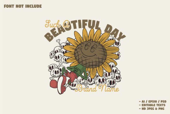 Unleash Your Brand’s Potential with the Sunflower Lying on a Bunch of Skulls Mascot Logo